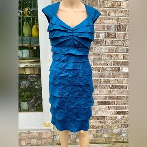 1998 Vintage Ruffle Teal Lizzatti Collection Midi Dress